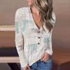 Women's Casual V-Neck Pullover Geometric Printing Button Top