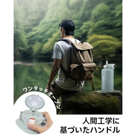 SANTECO water bottle thermal insulation large capacity thermos 1900ML straw direct drinking stainless steel vacuum blue gray