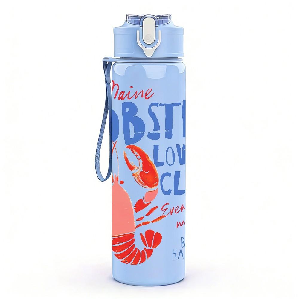 1PC Lobster Lovers Club Seafood Summer Badge 750ml Color Plastic Sports Water Bottle Leakproof Flip Straw Lid Suitable for Sports Office Home Use