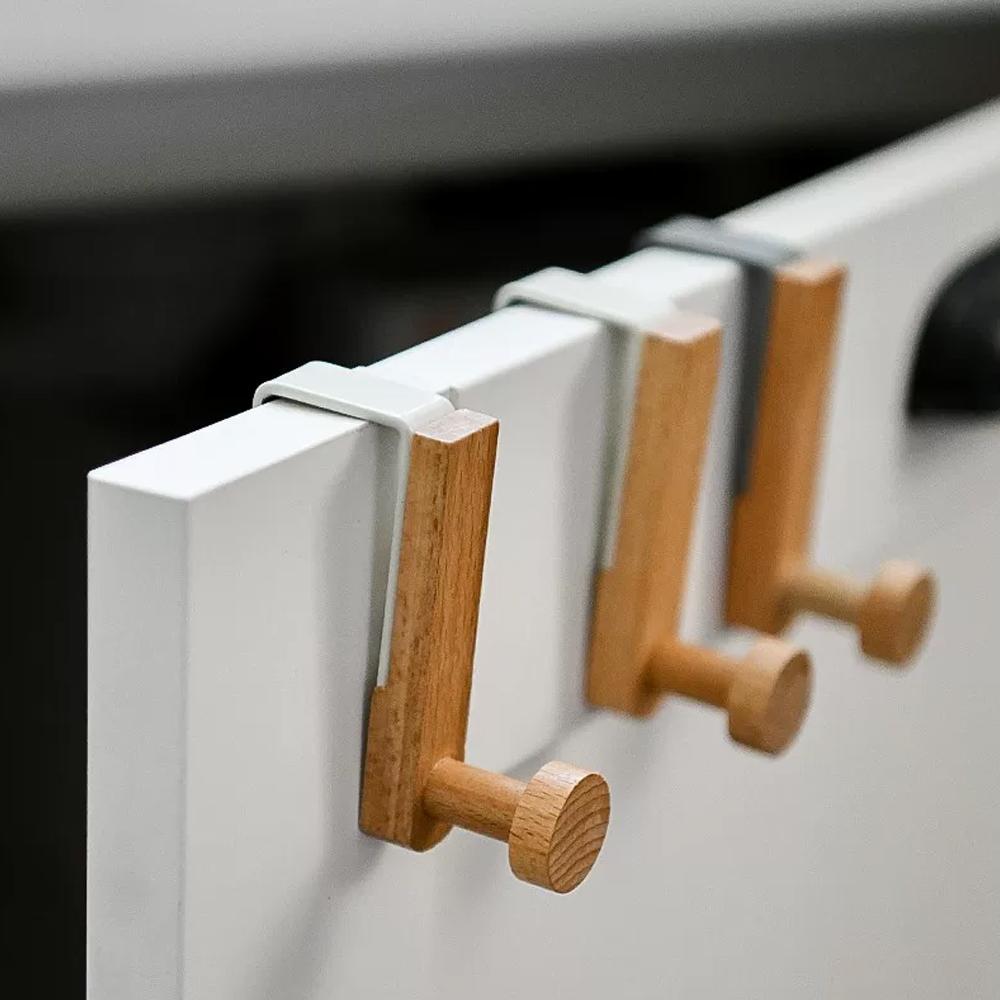 Japanese-style Cabinet Door Back Hook Hanging Towel Coat Rack Wooden Clothes Hat Hanger Kitchen StorageHolder Multi-Purpose Hook