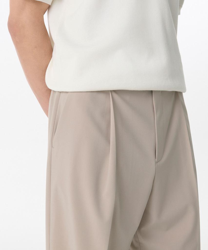 MUSINSA STANDARD Light Plain One-Pleat Wide Hidden Elastic Waist Slacks [Light Beige]