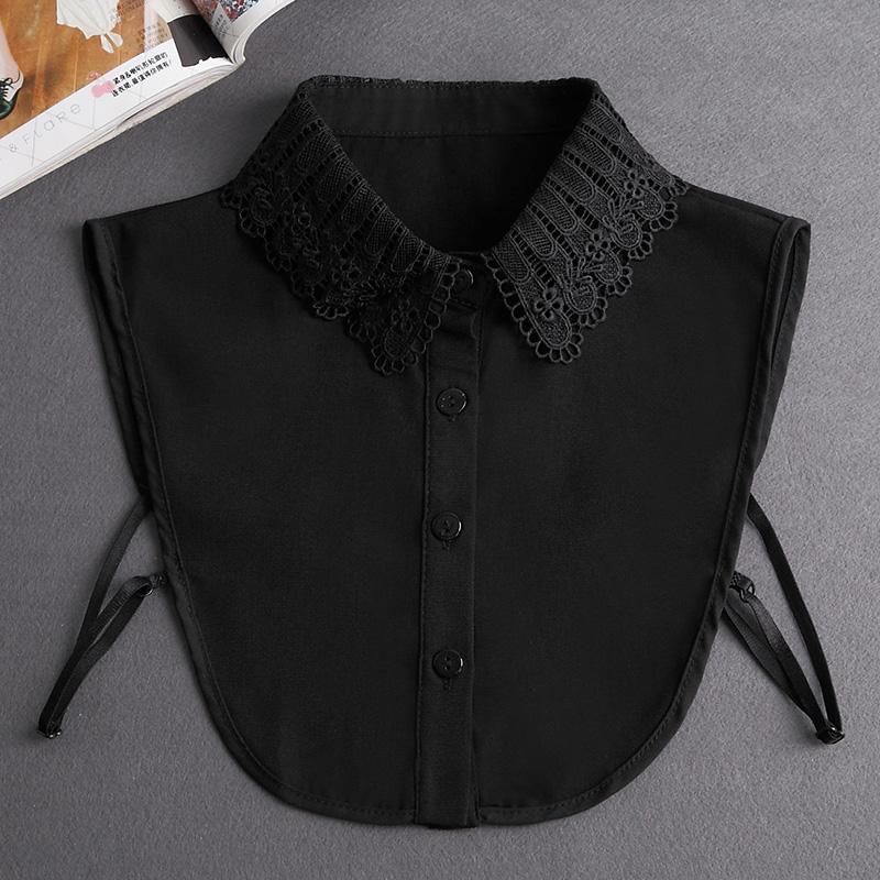 Front Tie White Fake Collar Stand Beads Detachable Collar Fake Women Vintage Crystal Lace Ladies False Blouse Collar Half Shirt