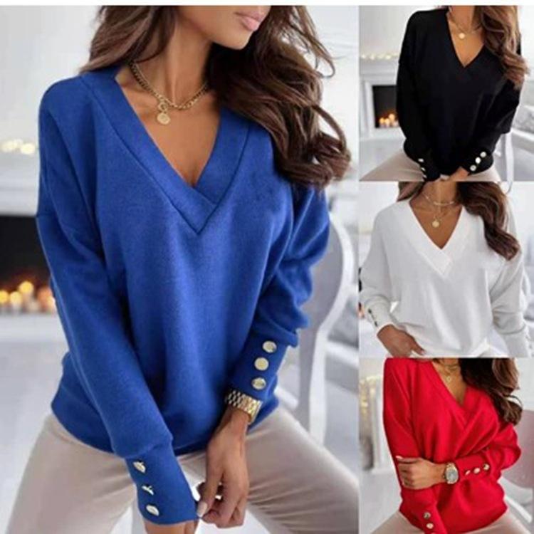 Spring New Long Sleeve Knitted Sweater Women V-neck Jumper Sweaters for Women Button Loose Office Lady Casual Pullover