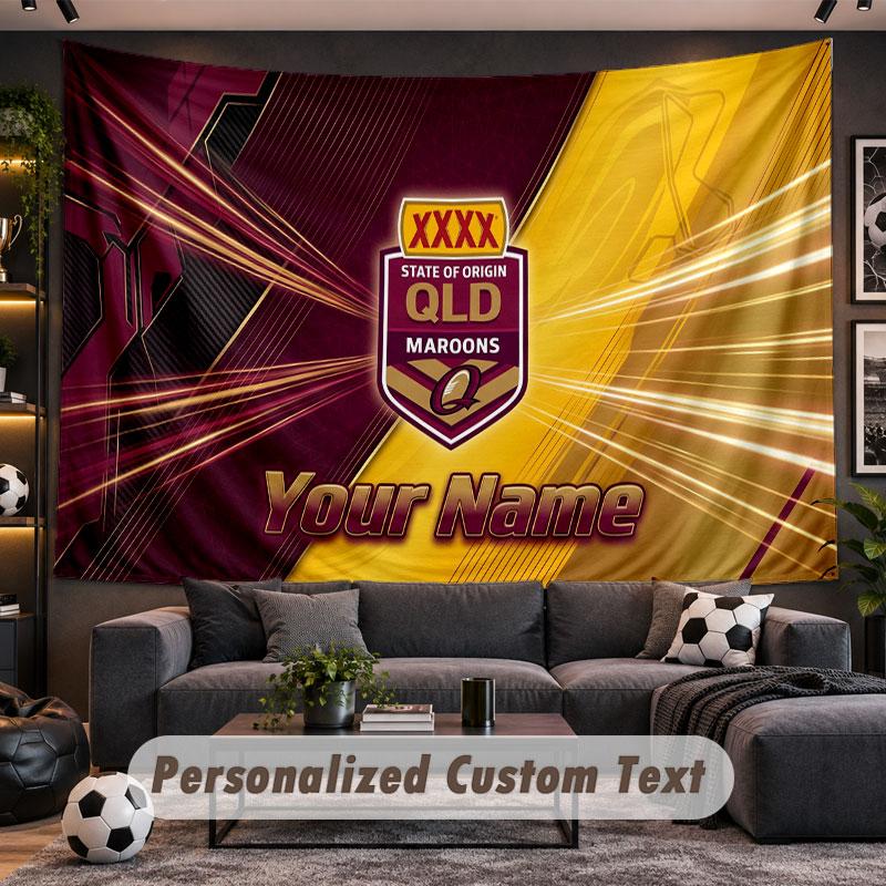 Wall Hanging Tapestry Custom NameQueensland Maroons Pattern Personalized Printed Fabric Wall Decor