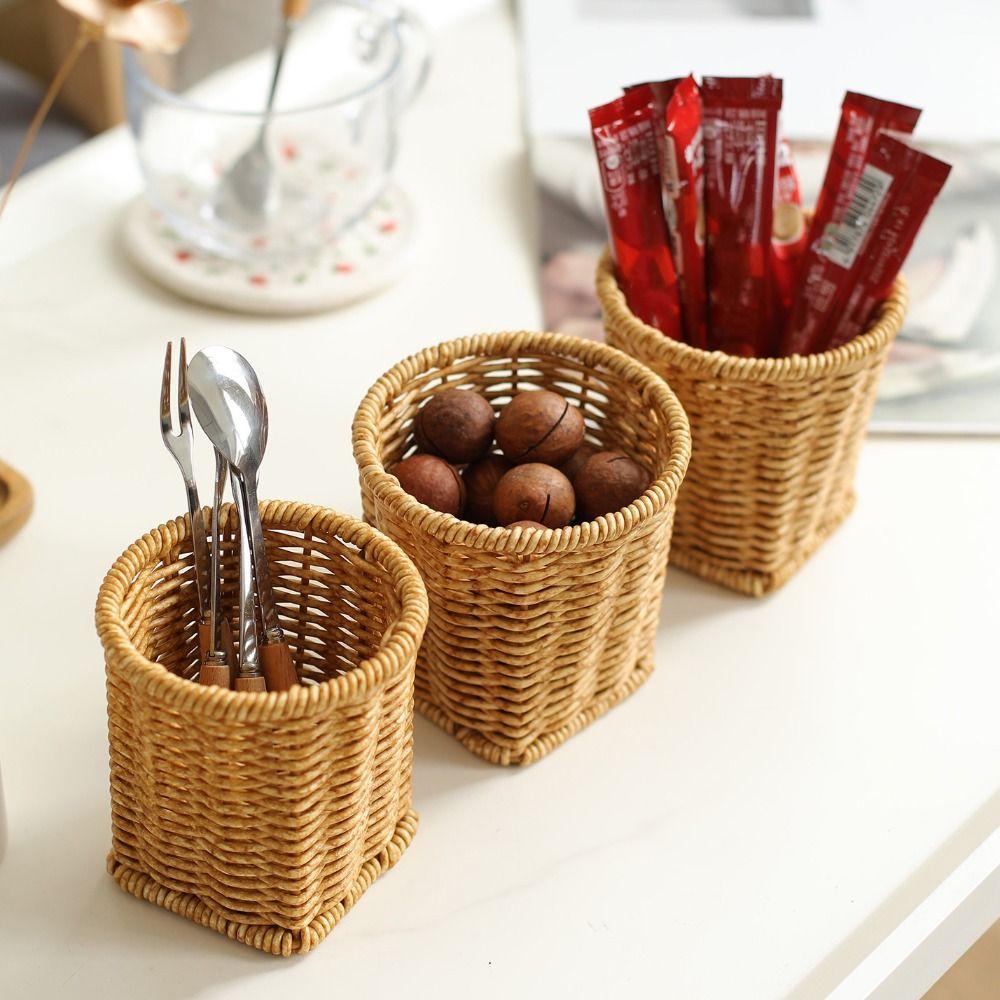 Simple Imitation Rattan Storage Bucket Large Capacity Fork Chopsticks Rack Household