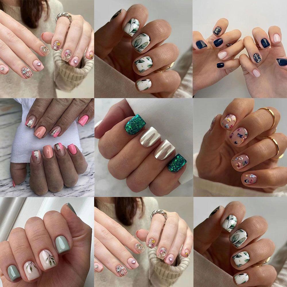 Fashion Short Round False Nails French Aurora Slices Fake Nails Pink Silver Tiger Stripe Full Cover Nail Tips for Salon