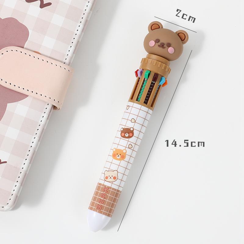 1 шт. Шариковая ручка Kawaii Bear Cartoon 10 цветов, шариковая ручка с разноцветной подписью, симпатичные канцелярские принадлежности, шариковая ручка, канцелярские принадлежности для студентов
