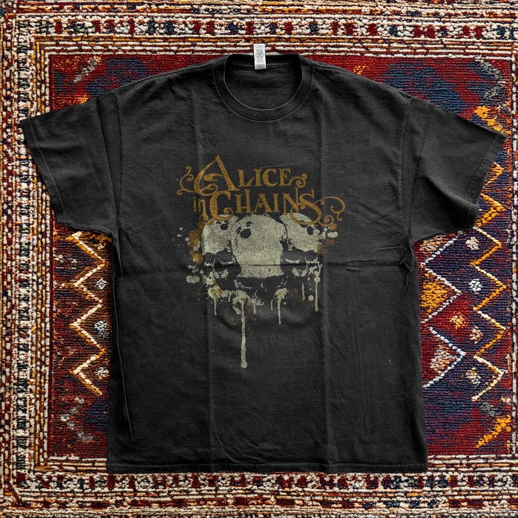Alice In Chains Skulls Grunge Rock Band T-Shirt Black T-shirt Size S-