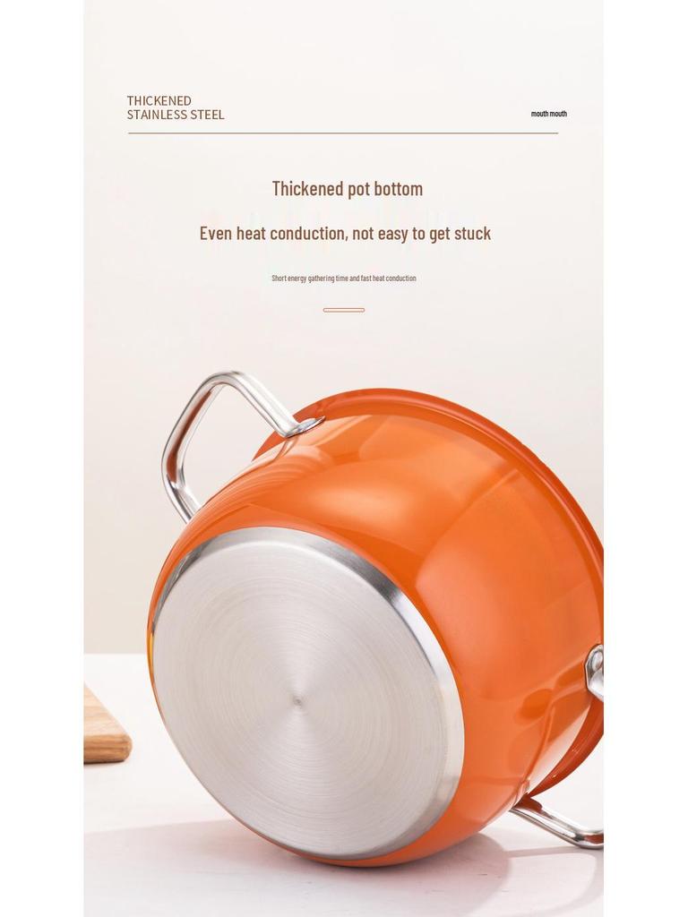 Orange Stainless Steel Double-Layer Steamer and Cooking Pot with Thickened Composite Steel for Induction Cookers