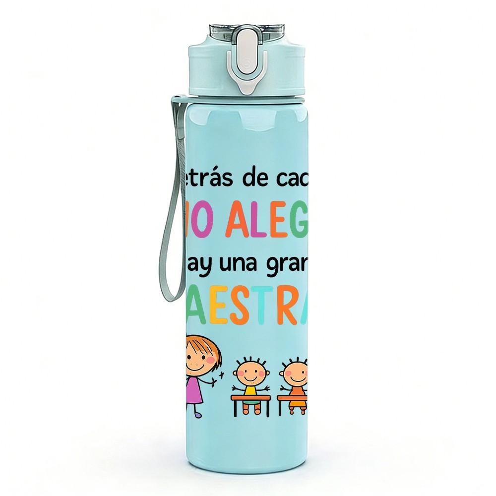 1PC Nino Alegre Maestra Cartoon 750ml Color Plastic Sports Water Bottle Leakproof Flip Straw Lid Suitable for Sports Office Home Use