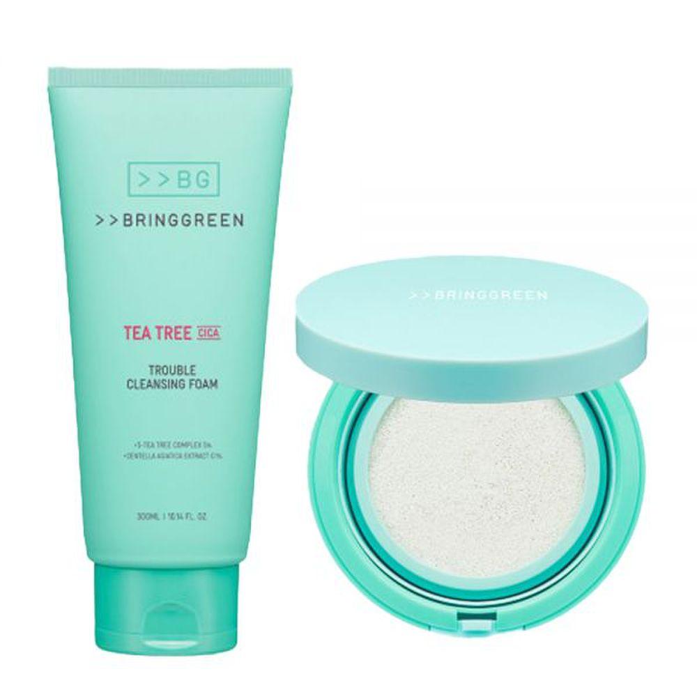 Bringgreen Tea Tree Cica Trouble Очищающая пенка + Тонизирующий солнцезащитный кушон 1 набор