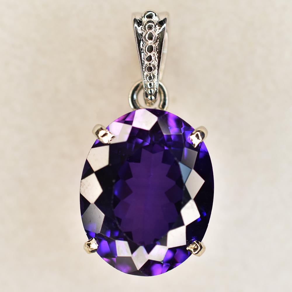 Natural Purple Sapphire 26.2 Ct 925 Sterling Silver Oval CERTIFIED Gems Pendant AI-14-NS