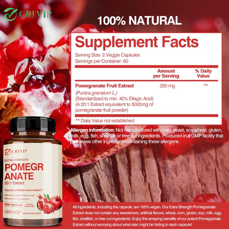 GREVIP Premium Pomegranate Extract Capsules: Immune Support, Easily Absorbed, Suitable for Both Men and Women