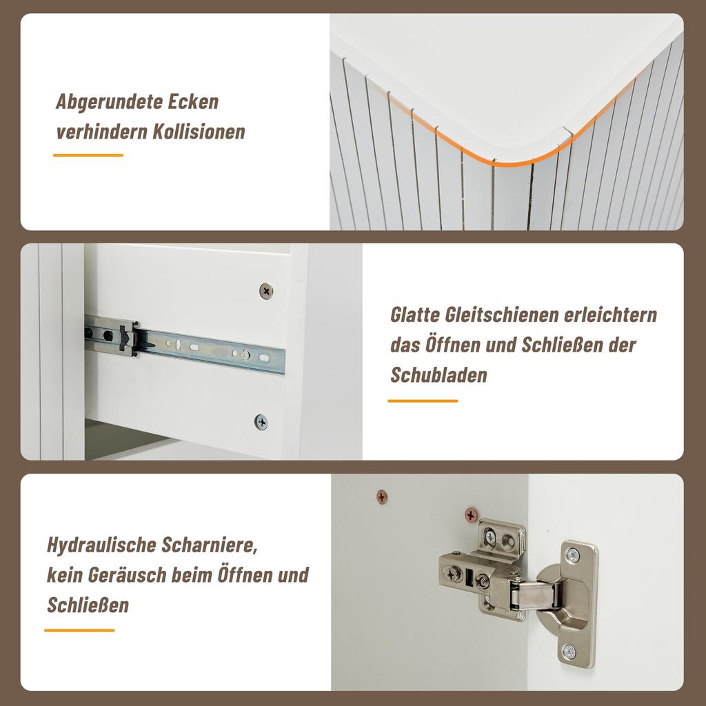 Тумба с LED-подсветкой, Современный комод 2 дверцы и 3 ящика, Регулируемая полка, много места для хранения, Буфет для гостиной, столовой, прихожей, Белый