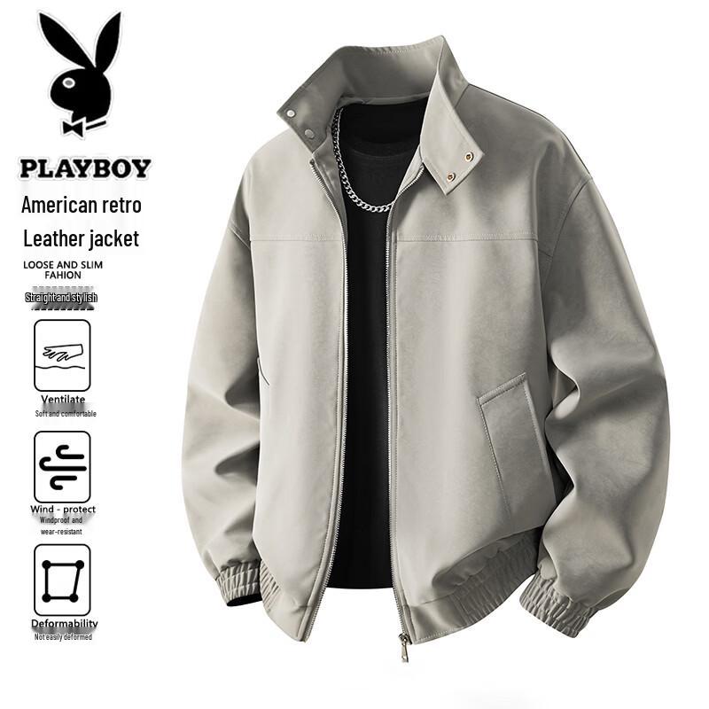 PLAYBOY Мужская американская винтажная куртка из искусственной кожи с воротником-стойкой