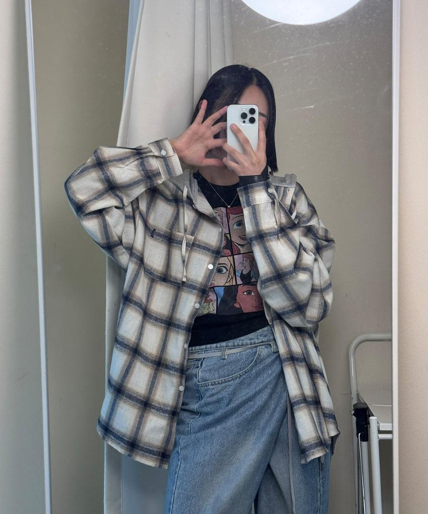 ACOVER Tartan Sweat Hoodie Check Shirt 3 Colors