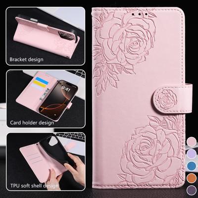 Кошелек Чехол для Карты и Телефона Coque для RedMi 14C 13C Note 14 Pro 5G 13 12 11S 10 10S Розовый Цветок Тиснение Откидная Кожаная Задняя Крышка Чехол