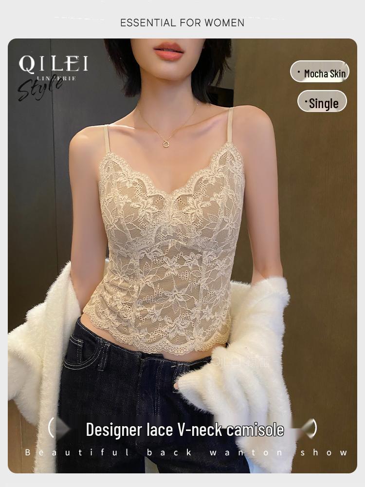 Женский кружевной топ-майка на флисовой подкладке - Теплый утепленный слой для осени/зимы