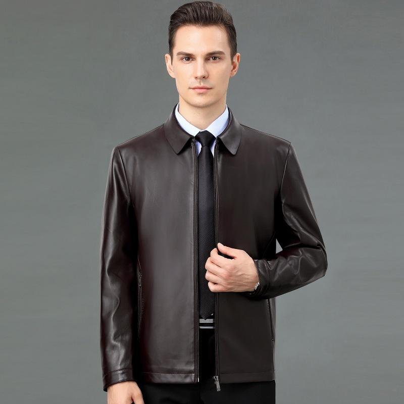 Мужская куртка из натуральной кожи, весна-осень, новая повседневная куртка из овчины для среднего возраста