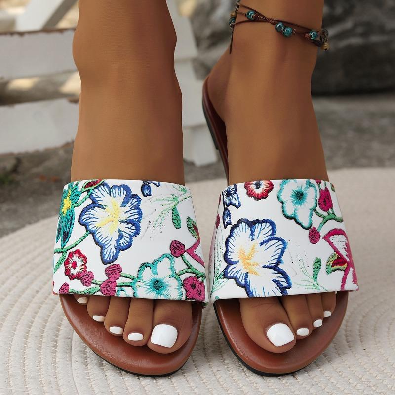 Fashion 2025 Summer New Print Women’s Open Toe Slippers Outdoor Casual Low Heel Sandals for Hot Sale Plus Size Daily Beach Slippers