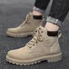 Men High Top Boots Fashion Casual Leather Boot Lace-Up Ankle Boot Non Slip Hiking Boots for Men Motorcycle Booties Botas Hombre