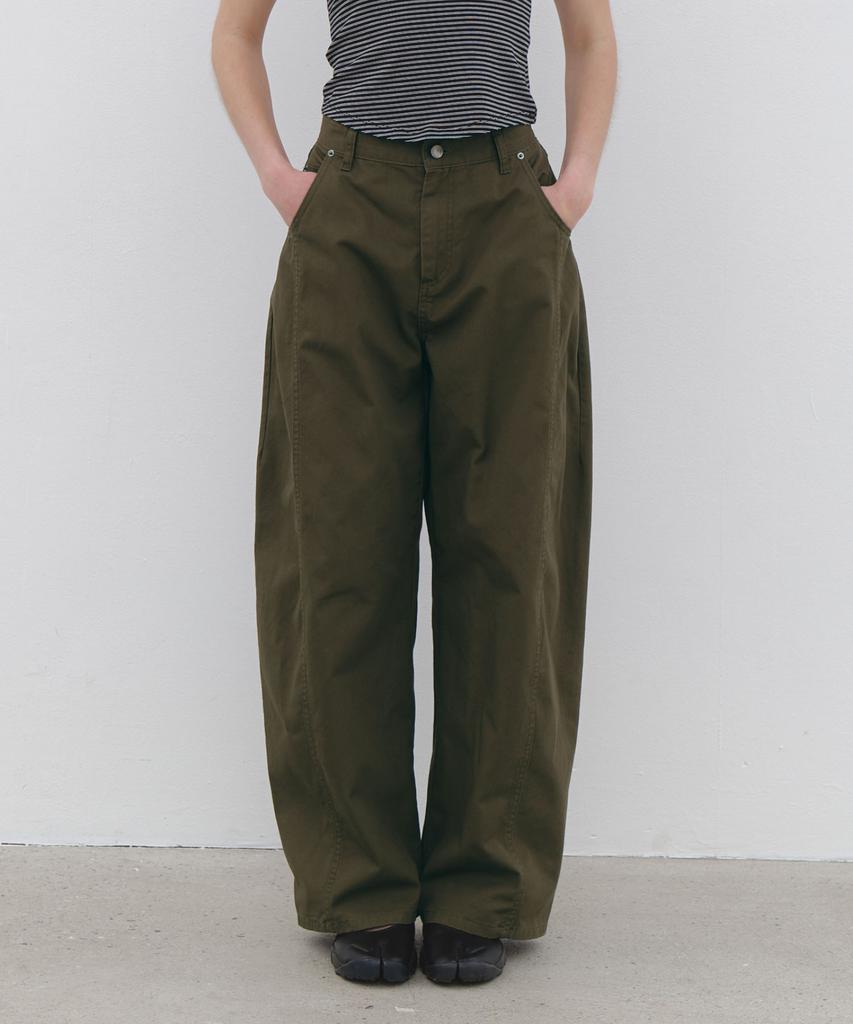 CLUNY Volume Curved Wide Cotton Pants - Khaki