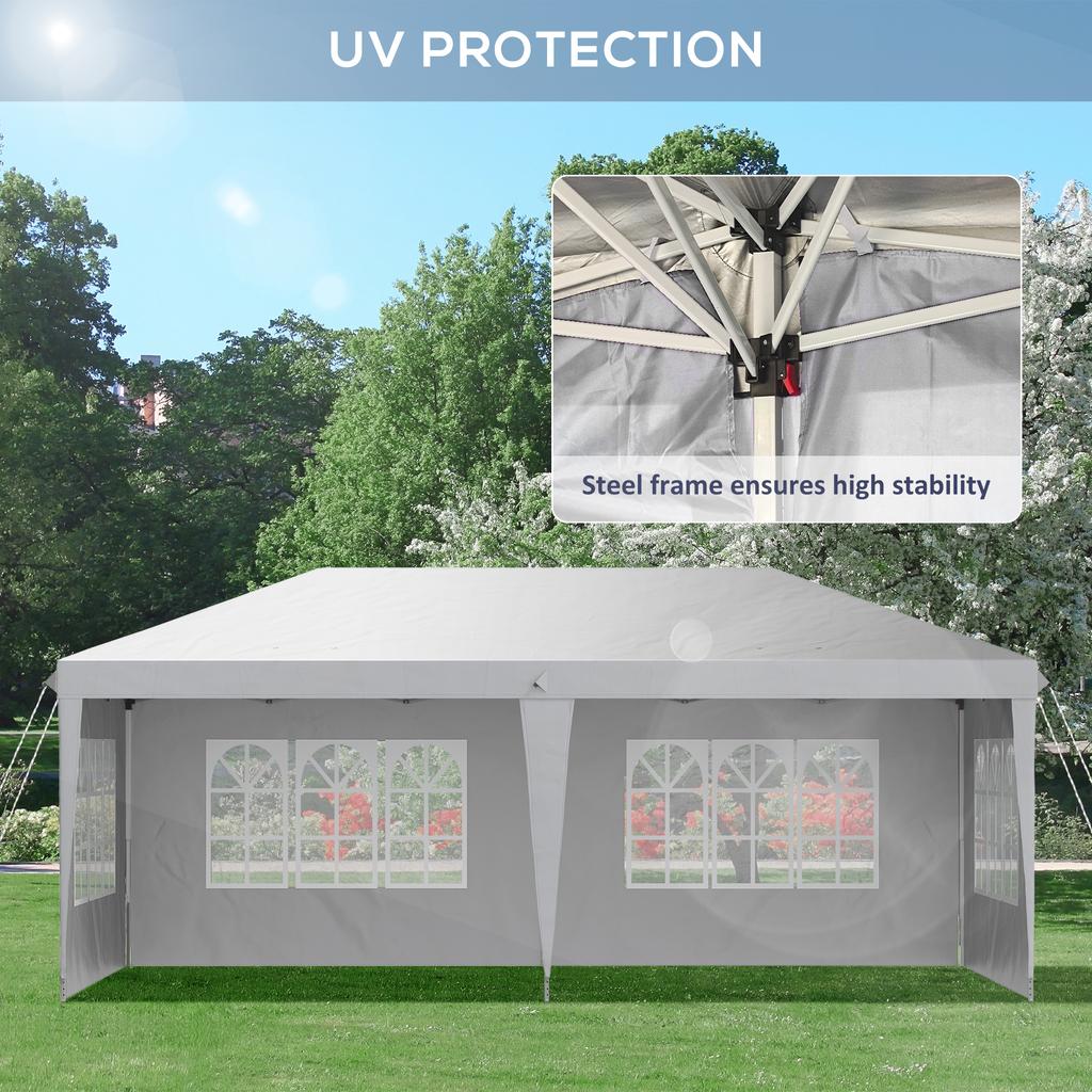 3 X 6m Pop Up Gazebo Height Adjustable Marquee Party Tent With Sidewalls And Storage Bag White
