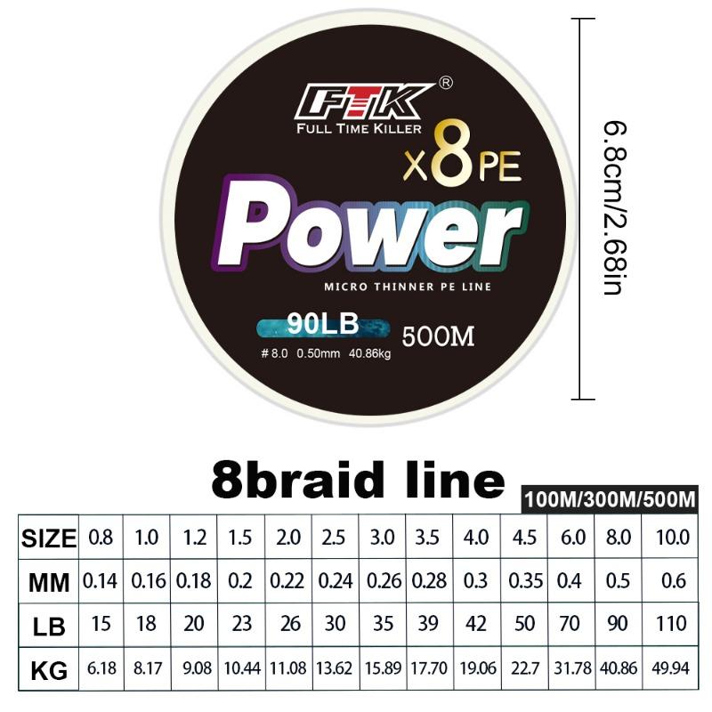 FTK 100M/300M/500M PE плетеная леска рыболовная леска 18-45LB 0.16-0.35mm 8 Strand Multifilament PE рыболовная леска
