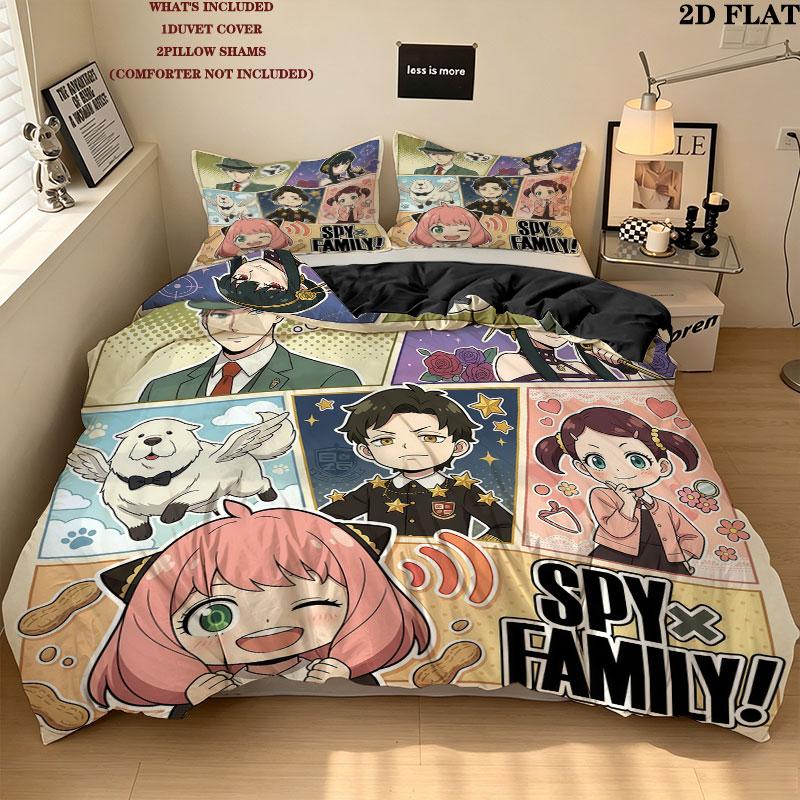 Spy Family Pattern Bedding Quilt Set Quilt Cover Pillowcase Home Birthday Gift(1 * duvet cover + 2 * pillowcase, without core)