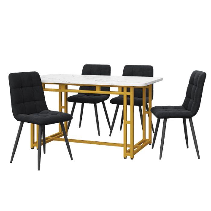Table de salle à manger - MUVOE - 120x70cm - Dorée - 4 chaises noires - Élégance moderne