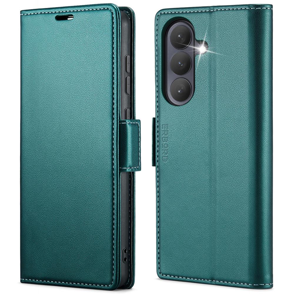 Samsung Galaxy A37 5G Case, ERBORD Glossy Litchi, Wallet with Flip, Green