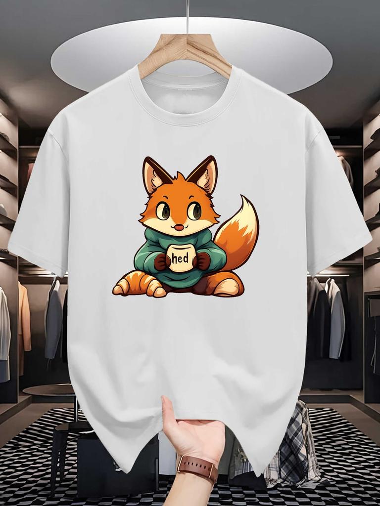 Unisex Crew Neck Tee Cute Fox Cartoon Graphic Print Soft Cotton Loose Short Sleeve Summer Casual Daily Street Breathable Wear Tops