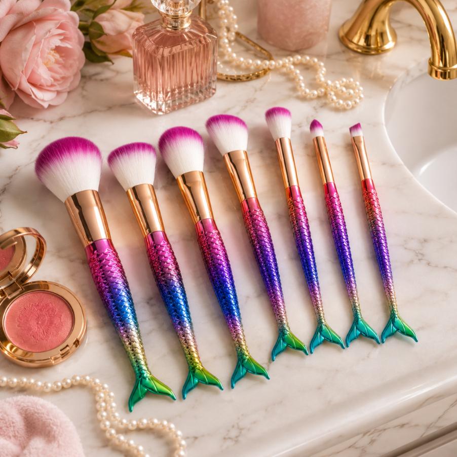 Mermaid Tail Brushes Rainbow Face Makeup Brush Set