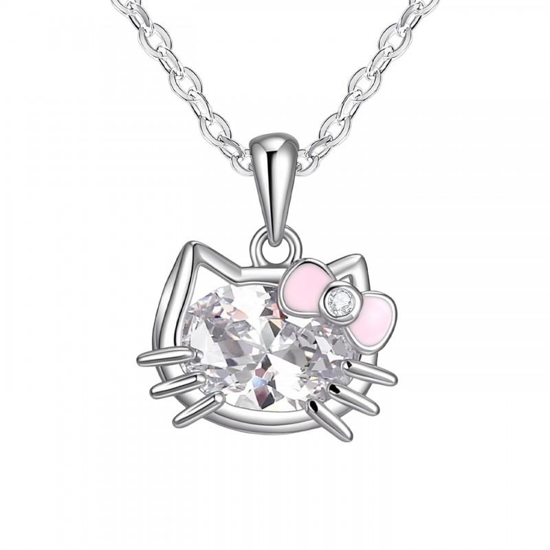 Kitty Cat Rhinestone Necklace Sweet Cool Style Clavicle Chain Women