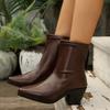 Women's Pointed Toe Chunky Heel Martin Ankle Boots, Slim Fit Mid-Calf Short Boots, Plus Size Fall Winter Shoes