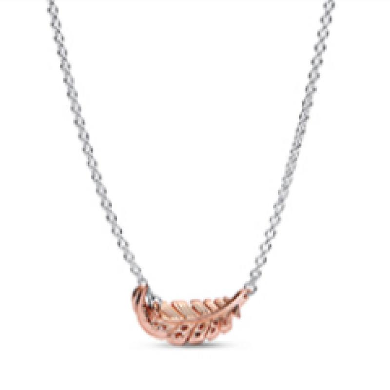 Pandora Two Tone Floating Curved Feather Collier Necklace 382575c01