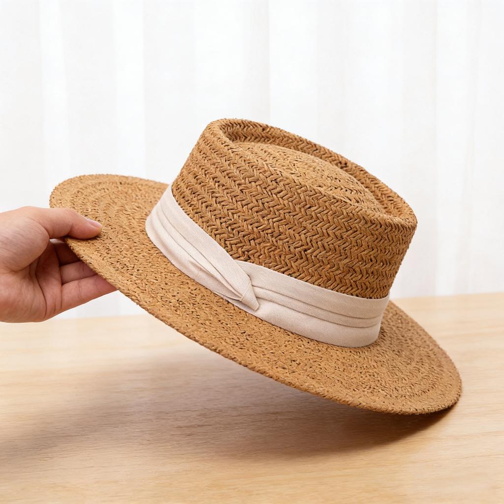 Womens Straw Sun Hat Wide Brim Elegant Summer Beach Cap UV Protection Outdoor Travel Fashion Visor