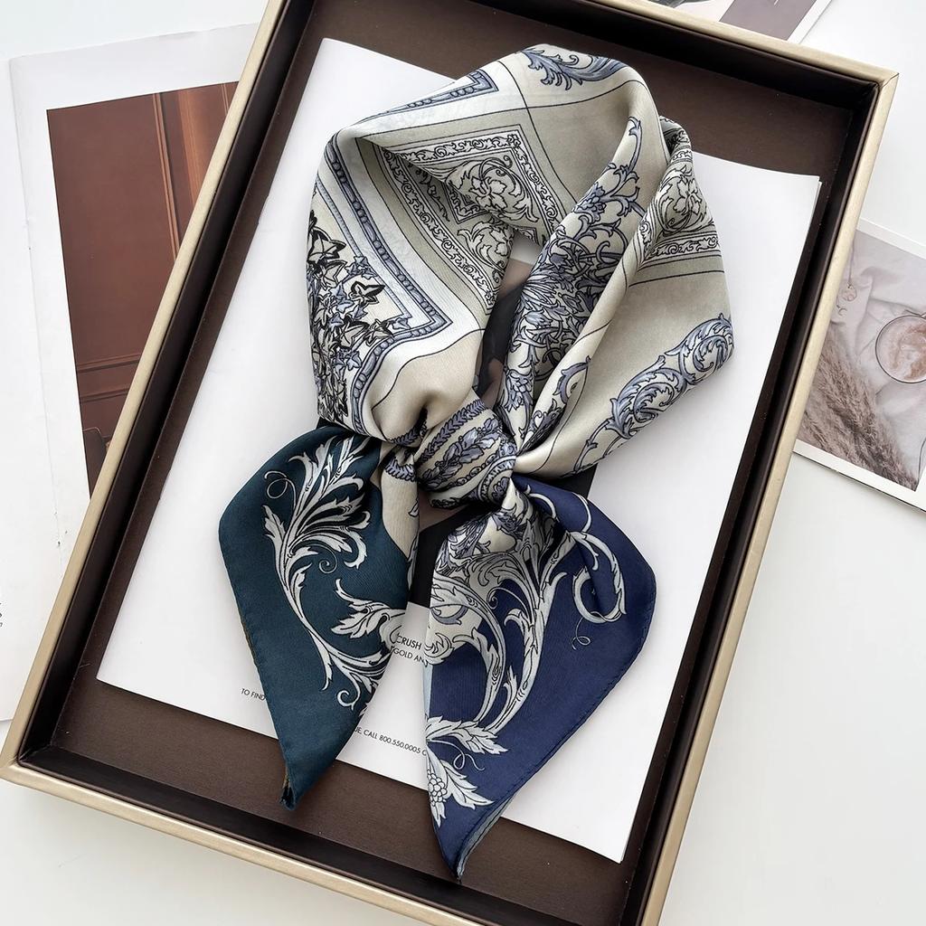 Geometric Print Shawl Square Scarf for Women Satin High Quality Neckerchief Female Hair Bands Ribbon Headband Bandana