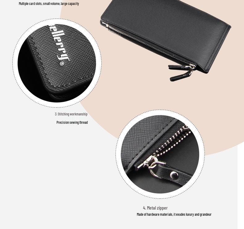 Мужской длинный кошелек Baellerry: Европейский и американский стиль, узор в виде креста, держатель для нескольких карт, дизайн на молнии.