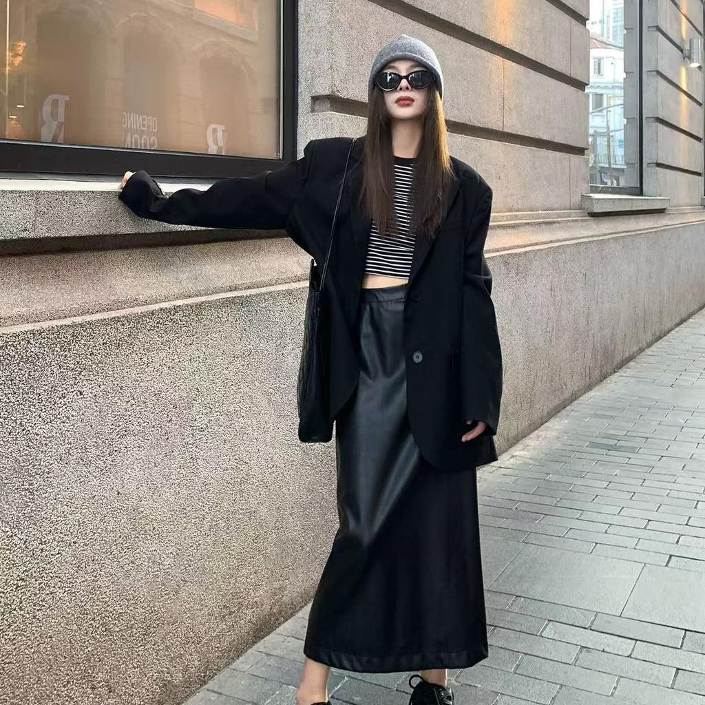 Белый блейзер в корейском стиле, свободного кроя, куртка на весну-осень для миниатюрных женщин, повседневный офисный наряд