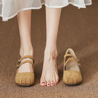 Весенние однословные туфли Мэри Джейн на плоском каблуке, женские туфли с красным ретро балетом и разделенным носком