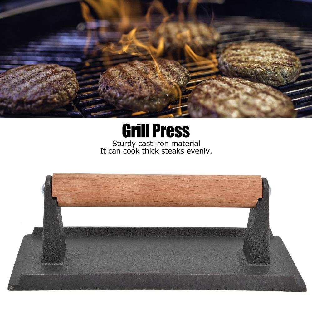 Cast Iron Cast Iron Grill Press Wood Handle Bacon Press Practical Burger Press Burger Bacon Steak