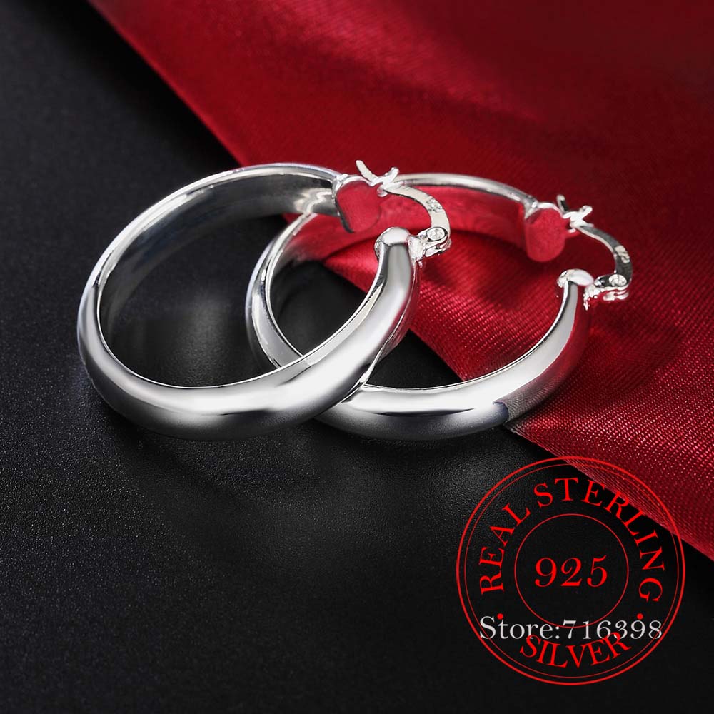 Серьги-кольца из стерлингового серебра 925 пробы, модные корейские большие гладкие круглые винтажные серьги для женщин, свадебные украшения для вечеринки, подарок