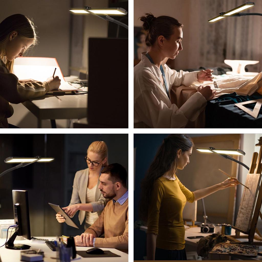 Wobane Desk Light LED 1800lm Desk Lamp Double Light 5 Levels of Color Stepless Ra95 High Color Bright Desk Tabletop Clamp Energy Adjustable Table