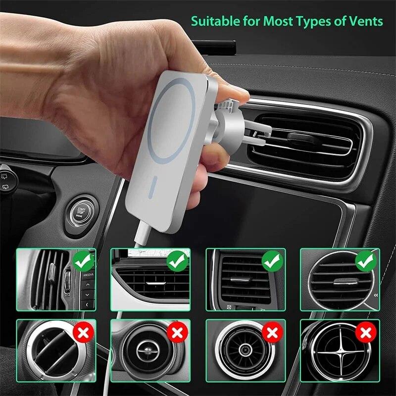 Магнитное быстрое автомобильное беспроводное зарядное устройство 60 Вт, держатель для телефона, автомобильная вентиляционная подставка, держатель для телефона, беспроводное зарядное устройство для iPhone 14, 12, 13 Pro, Samsung Macsafe