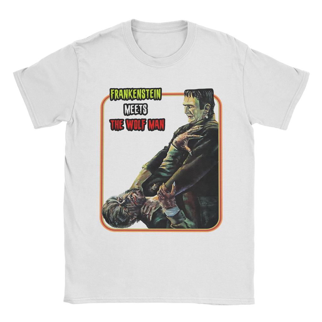 Vintage Frankenstein Meets the Wolfman T Shirt Unisex Cotton Short Sleeve  O-neck Summer Clothing