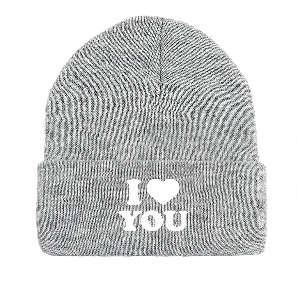 White "I LOVE YOU" Warm Knitted Cap Beanie, Valentine's Day Skull Cap Lightweight Candy Color Simple Headwear Knit Hat Beanie