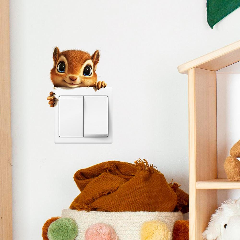 Cartoon Cute Squirrel Bedroom Living Room Switch Home Background Beautification Wall Stickers