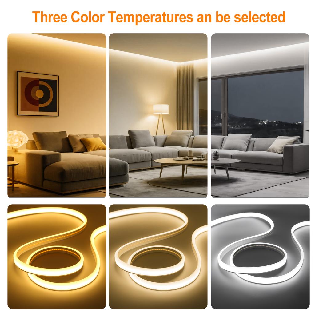 12V 24V COB Neon Strip Double Side Glow Waterproof 3000K 4500K 6000K Dimmable Linear Lighting 320 LEDs/m Ribbon Tape 0.5M-20M
