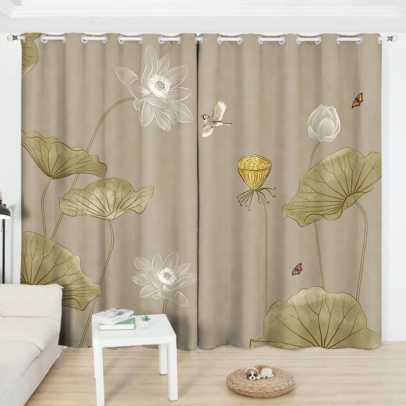 2 шт. Красивые шторы в китайском стиле с абажуром в виде лотоса, 2023 г., новые индивидуальные шторы для спальни, гостиной, плавающие шторы на окнах с люверсами, распродажа